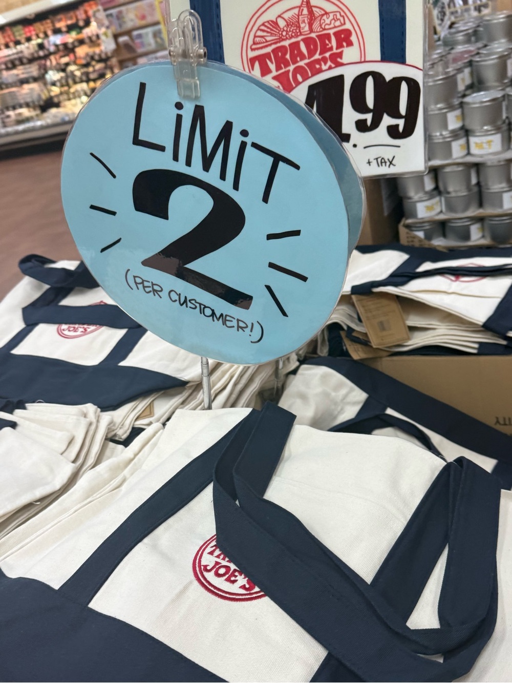 (2) LARGE Navy Trader Joe’s Canvas Tote Bags 🎁  + TJ Poly Bag 📬 SHIPS FAST! - Picture 9 of 9